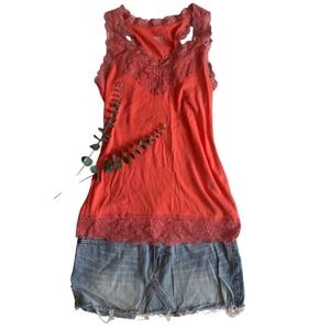 Mossimo Y2k Layering Womens Coral Orange Lace Trim Racerback Tank Top Large
